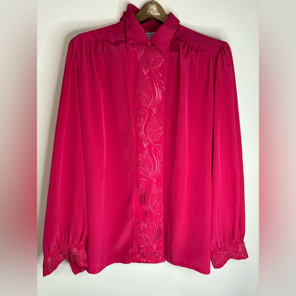 Gailord Vintage embroidered Elegant Pink button up Women's Blouse size 20
